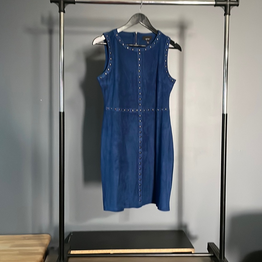 NWT Deep Blue Faux Suede Dress w/ Dark Silver Stud Details